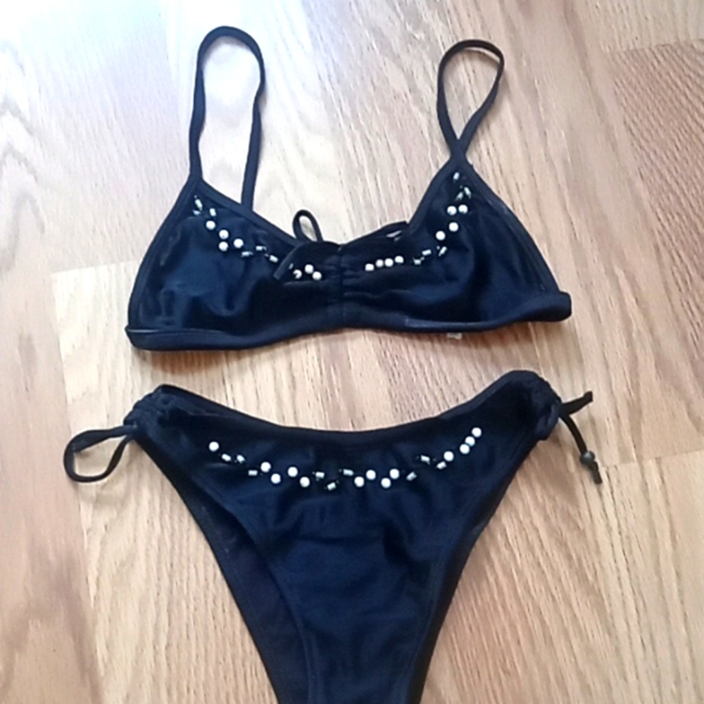 Black Bikini set with white/brown small accents